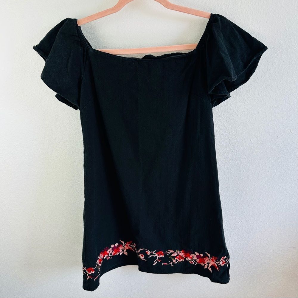Lucy Paris Black Red Embroidered Linen Blend Dress Size S